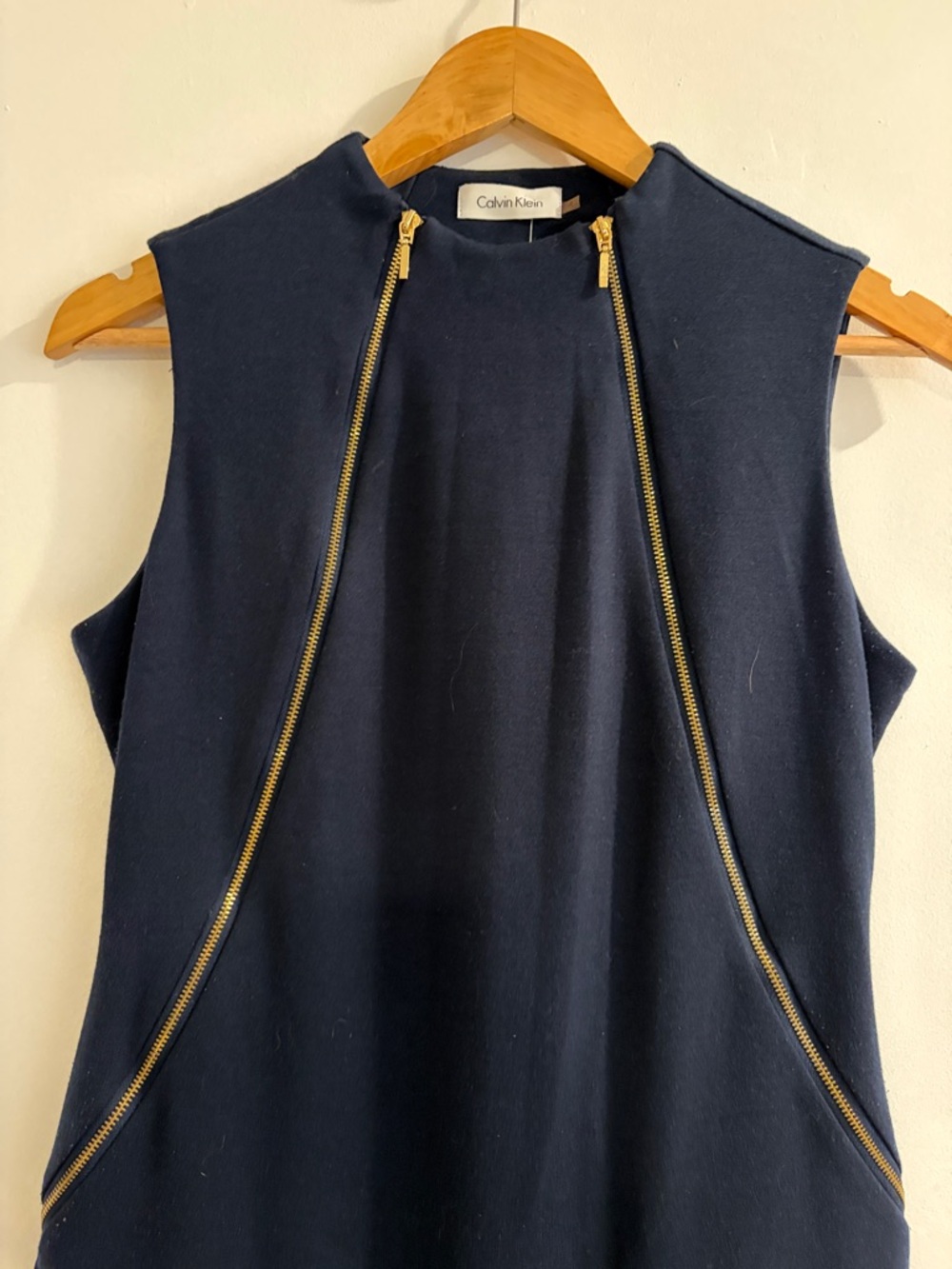 Calvin Klein Navy Sheath Dress with Gold Zip Accents size 4 - Picture 3 of 5
